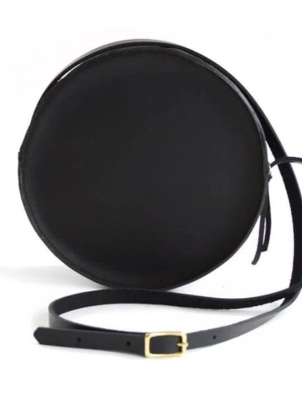 Neva Opet Marina Circle Bag Black Leather Round Crossbody Minimalist HandmadeUSA